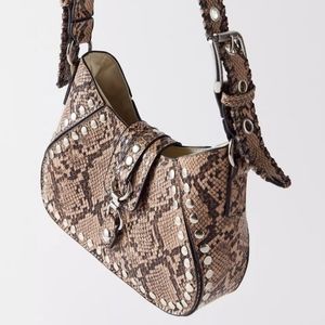 NWOT Urban Outfitters Snake Skin Tan and Brown Studded Shoulder Bag